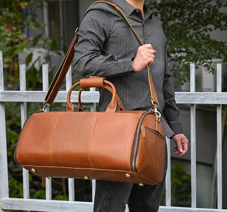 Genuine Leather Folding Duffel Bag for Business Suit