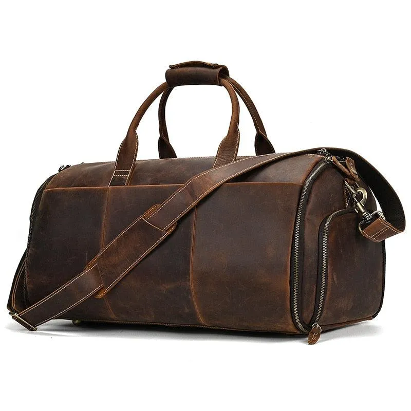 Genuine Leather Folding Duffel Bag for Business Suit