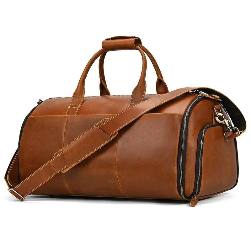 Genuine Leather Folding Duffel Bag for Business Suit