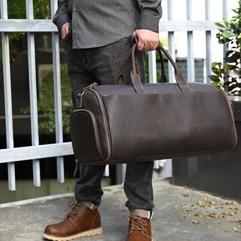 Genuine Leather Folding Duffel Bag for Business Suit