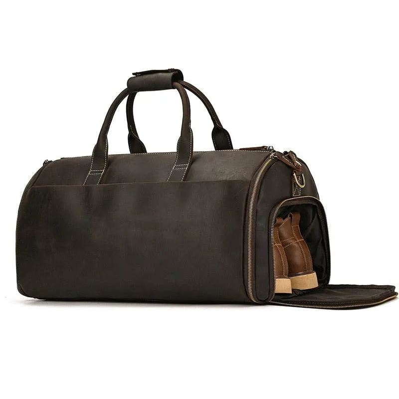 Genuine Leather Folding Duffel Bag for Business Suit