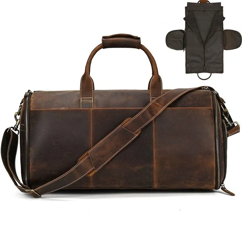 Genuine Leather Folding Duffel Bag for Business Suit