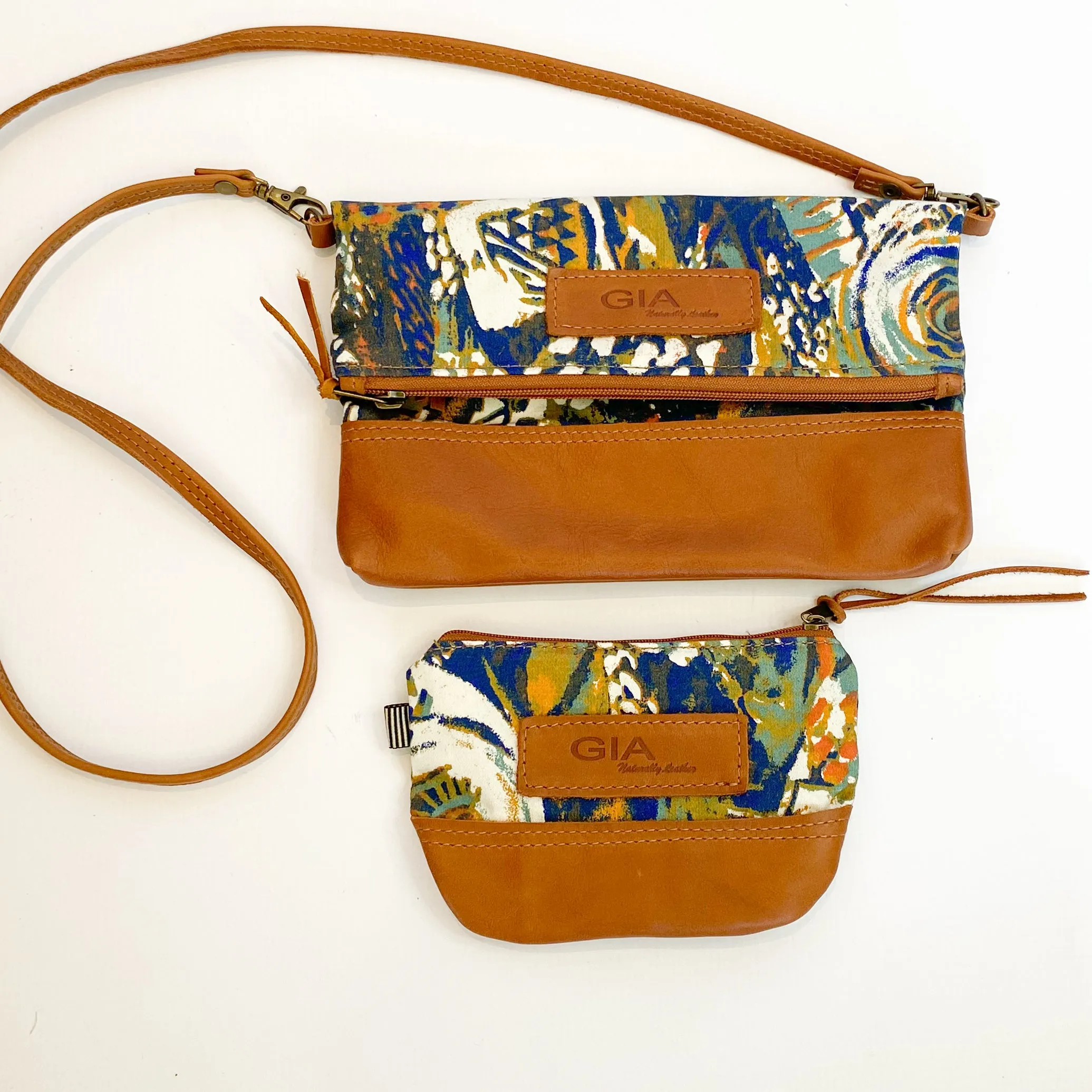 Gia leather multi art foldover bag