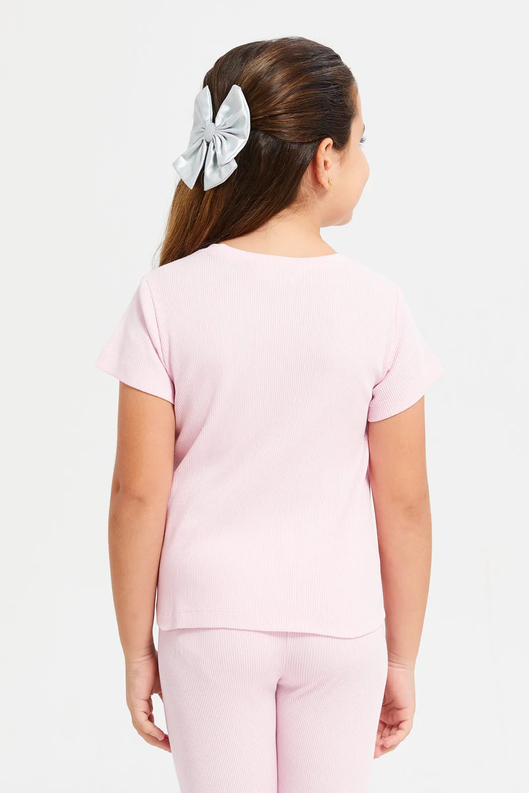 Girls Pink Ribbed T-Shirt