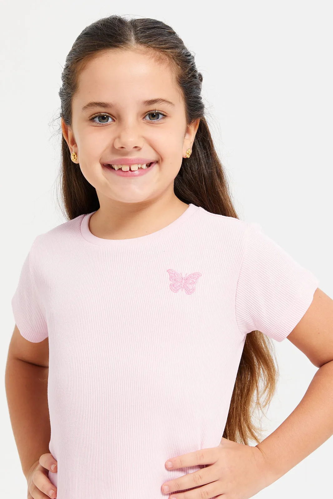 Girls Pink Ribbed T-Shirt