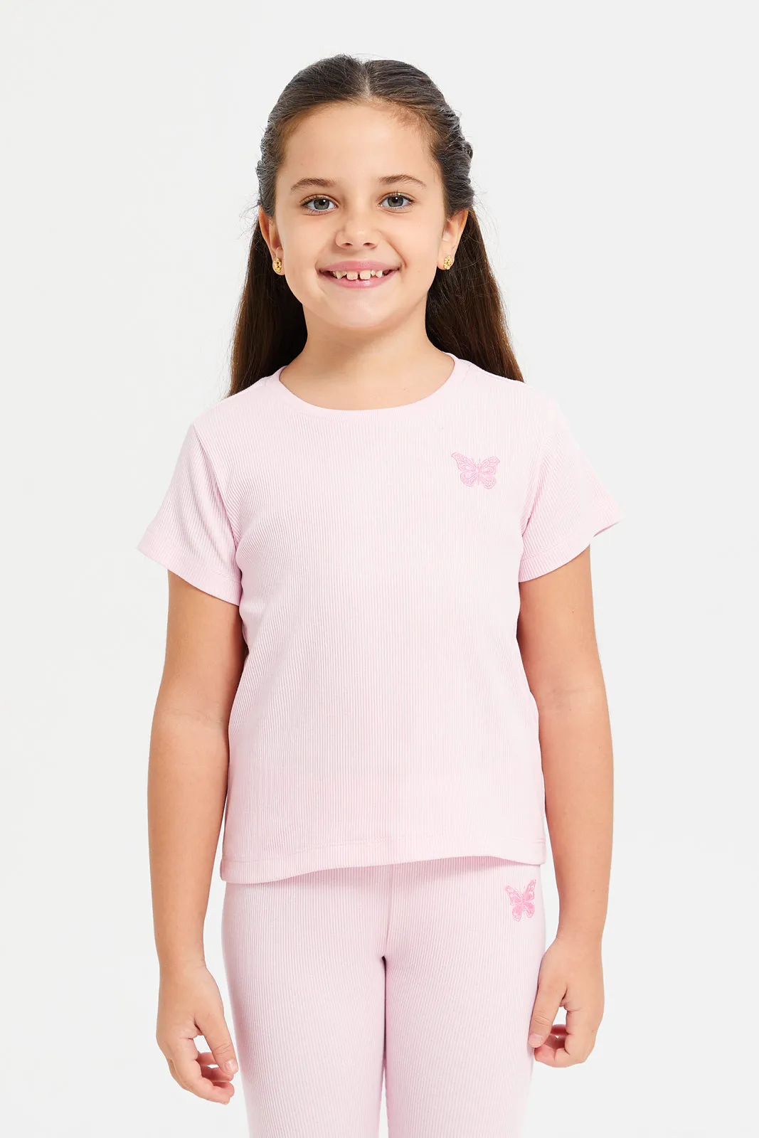 Girls Pink Ribbed T-Shirt