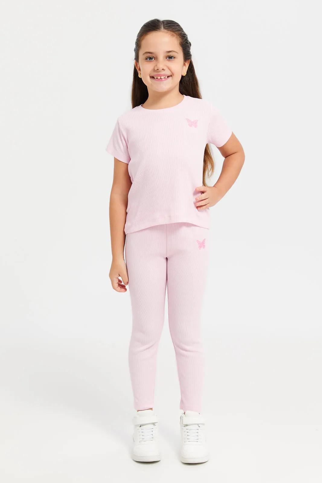 Girls Pink Ribbed T-Shirt