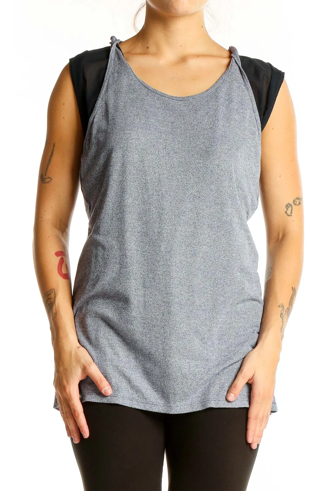 Gray Ribbed Athletic Tank Top