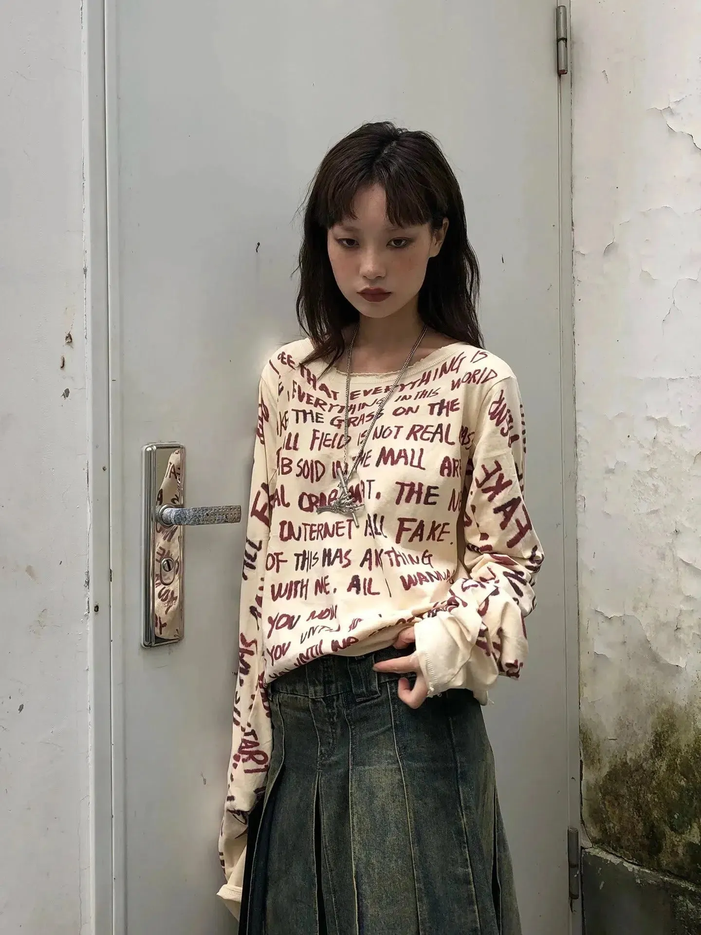 Grunge Text Print Top