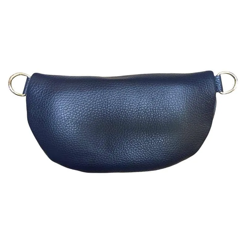 Italian Leather Crescent Bag in Navy