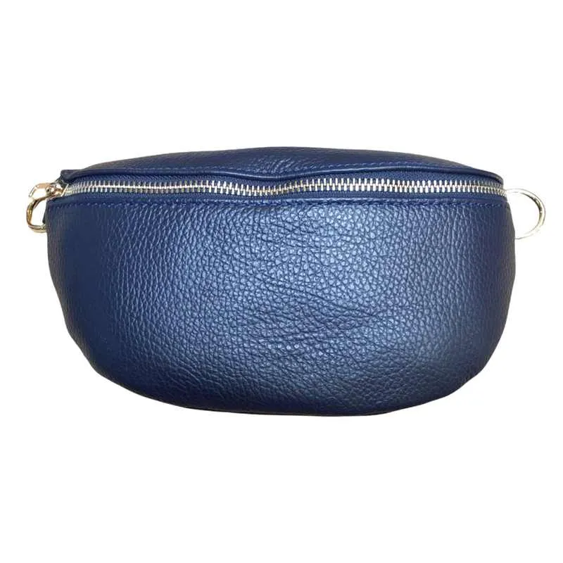 Italian Leather Crescent Bag in Navy