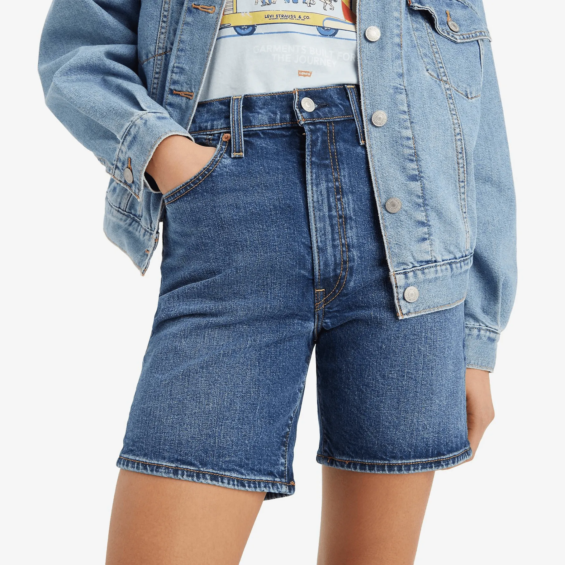 Levi's Ribcage Bermuda Denim Shorts In Basic Blue