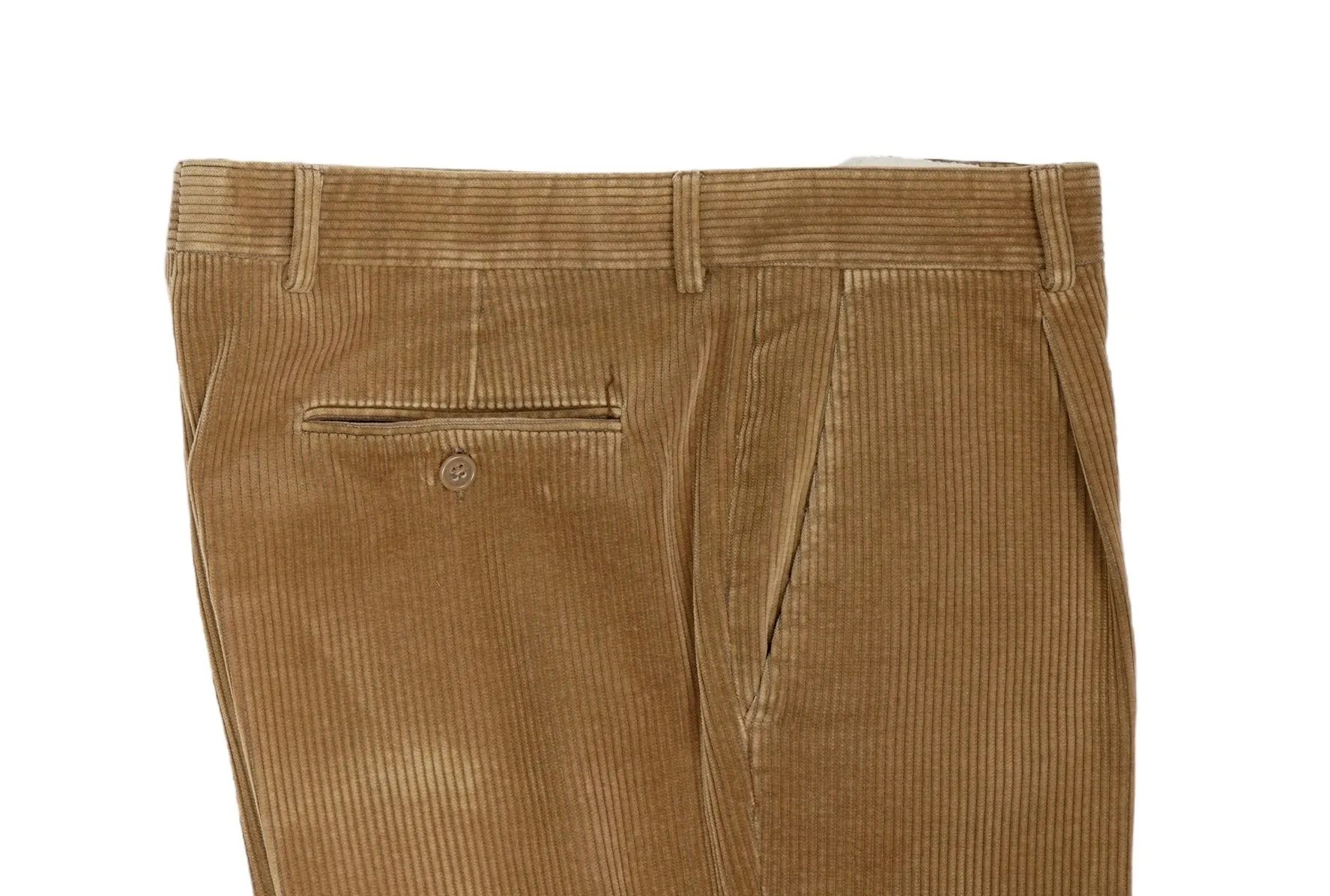 Light Brown High-Rise Pleated Corduroy Cotton Trousers 50