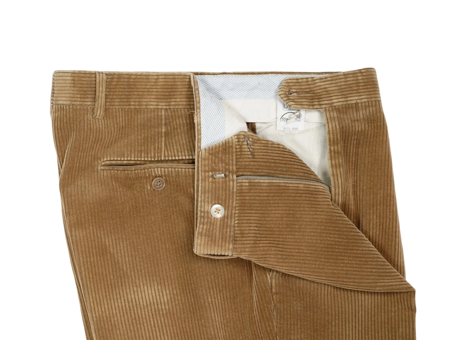 Light Brown High-Rise Pleated Corduroy Cotton Trousers 50