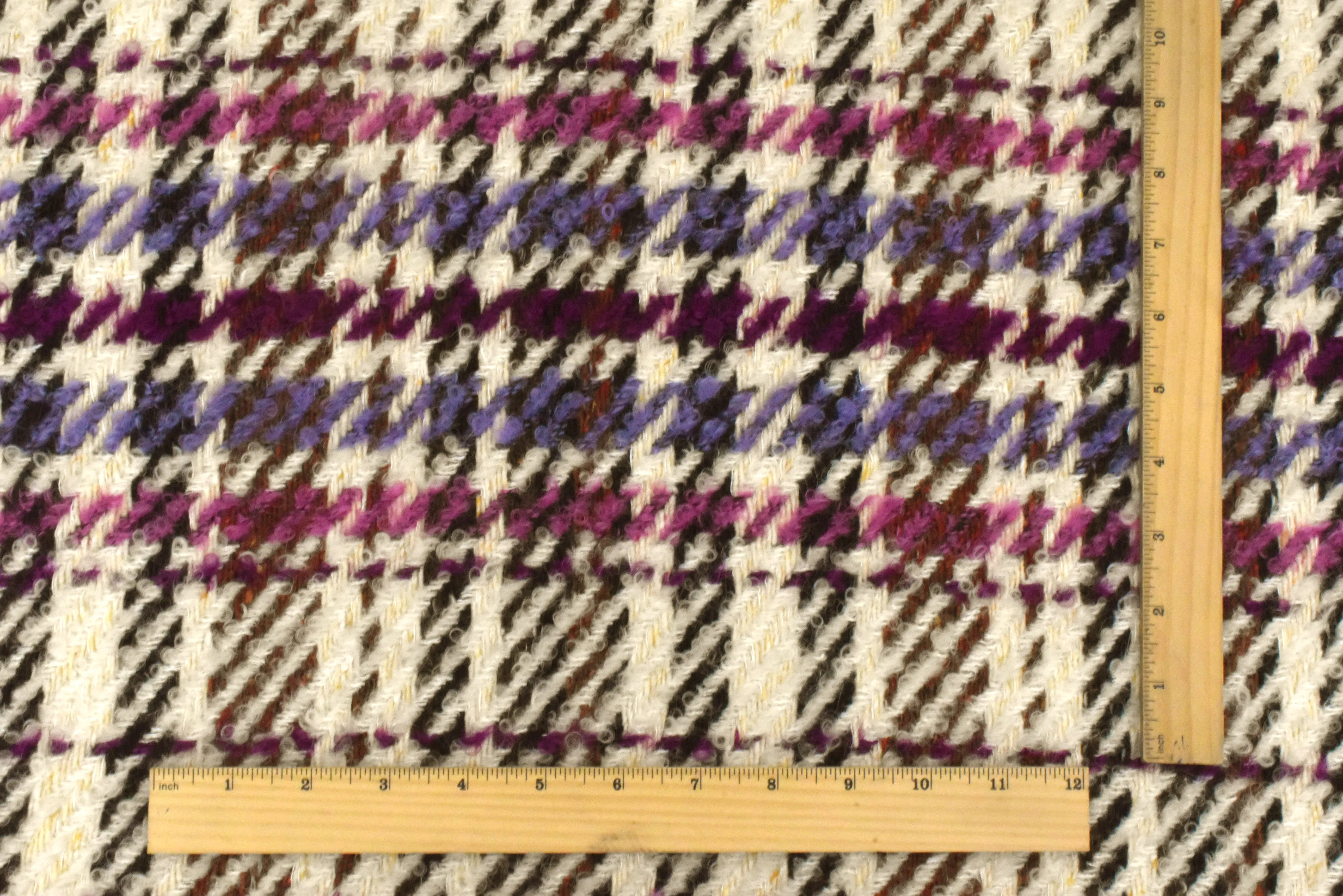 Moon Purple-Pink-Multi Famous Designer Plaid Wool Blend Twill Woven Fabric