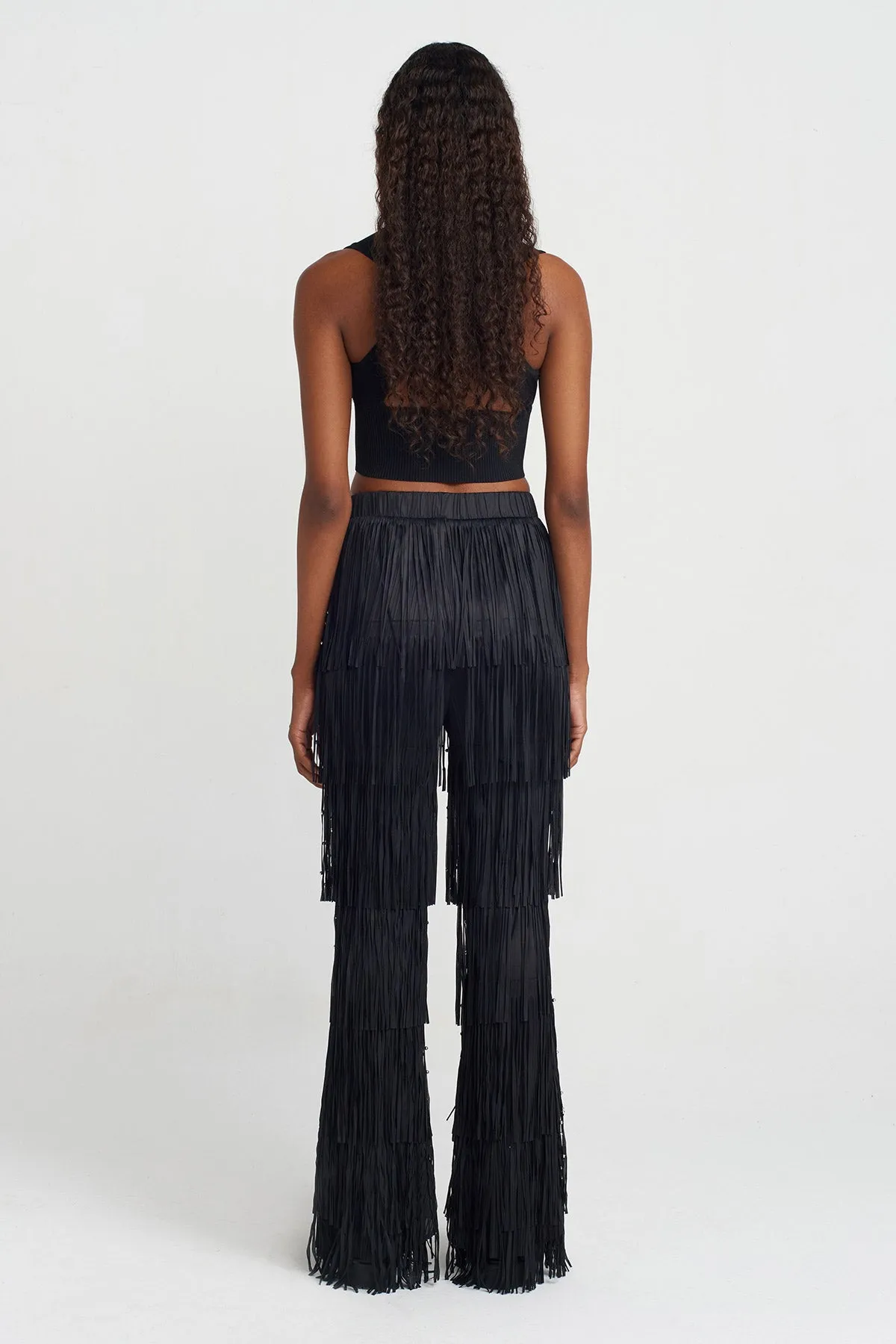 Nu Fringed Pleated Pants Black