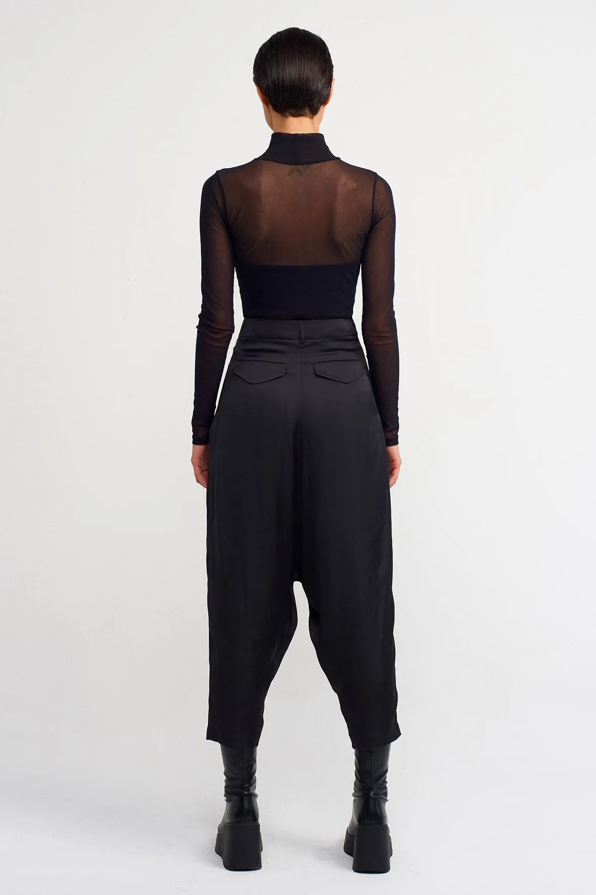 Nu Pleated Satin Trousers Black