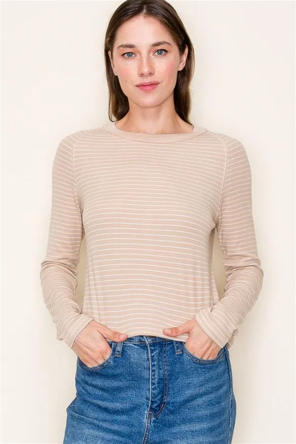 Oatmeal Striped Long Sleeve Basic