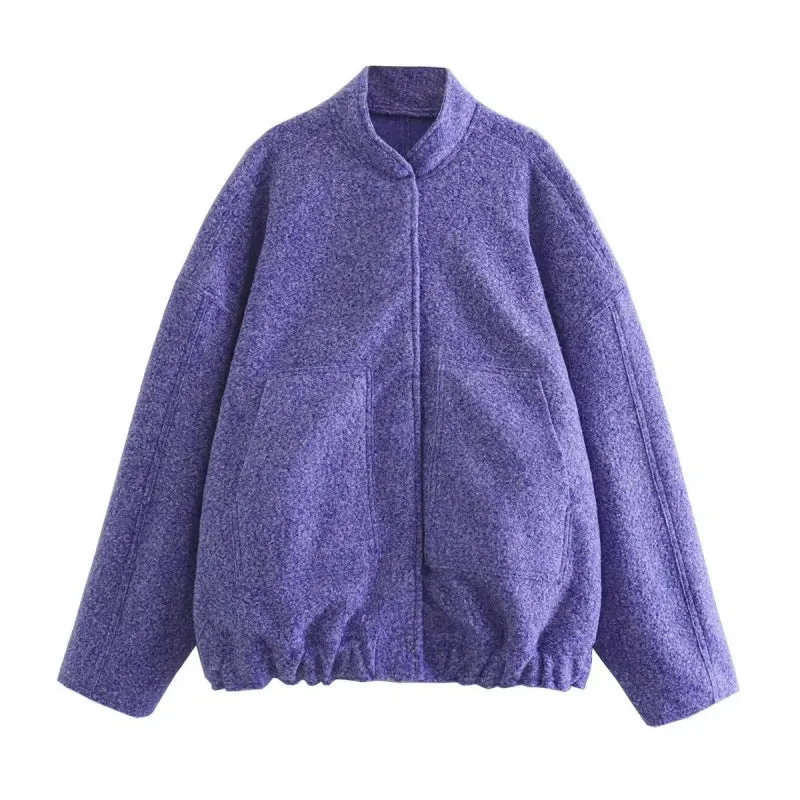 Oversized Wool Outerwear | Stand Collar Wool Jacket