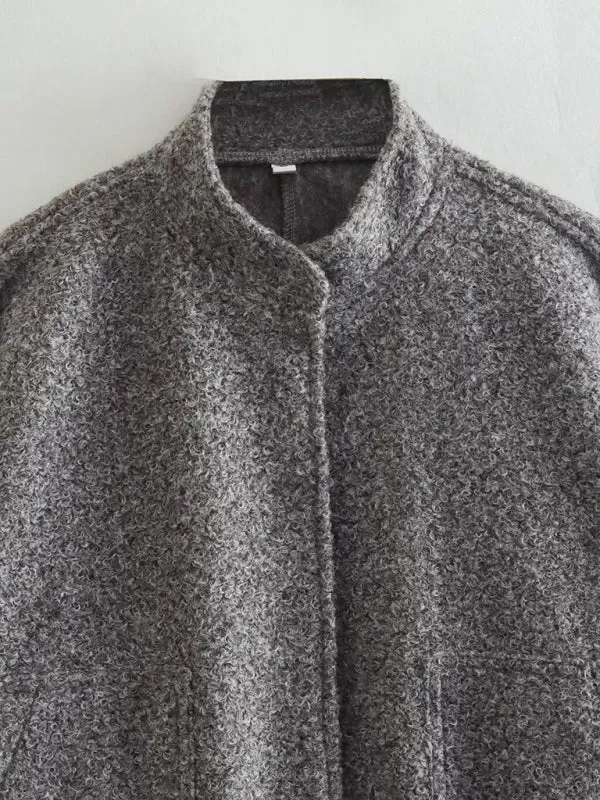 Oversized Wool Outerwear | Stand Collar Wool Jacket