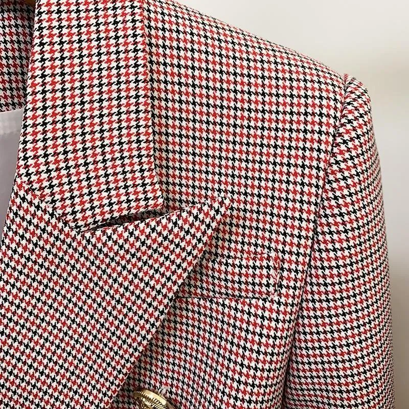 Pink Houndstooth Blazer For Women