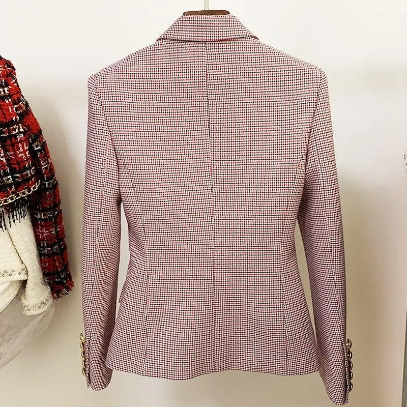 Pink Houndstooth Blazer For Women