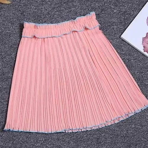 Pleated Elastic Patchwork Skirt For Kids Girls