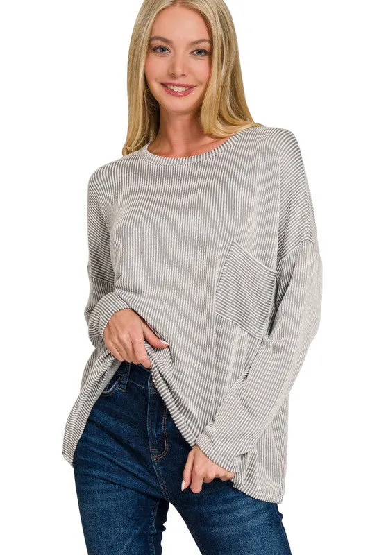 Relaxed Fit Two Tone Pocket Tops - 4 Colors! - FINAL SALE