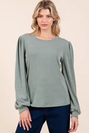 Round Neck Long Sleeve Rib Knit Top