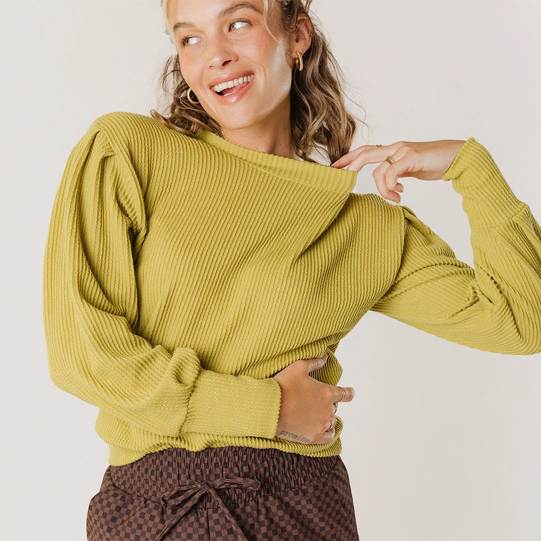 Serena Ribbed Top, Chartreuse