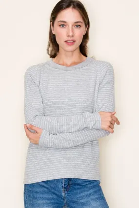 Soft Heather Gray Striped Crew Neck