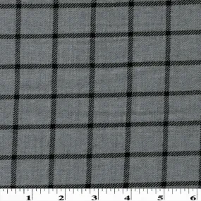 Sterling Gray/Black Wool Blend Woven Plaid Suiting Fabric