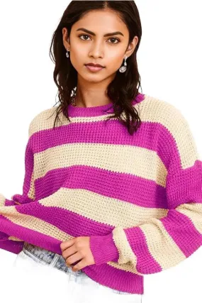 Striped Round Neck Loose Fit Sweater