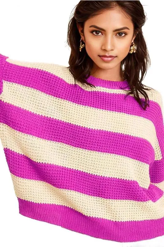 Striped Round Neck Loose Fit Sweater