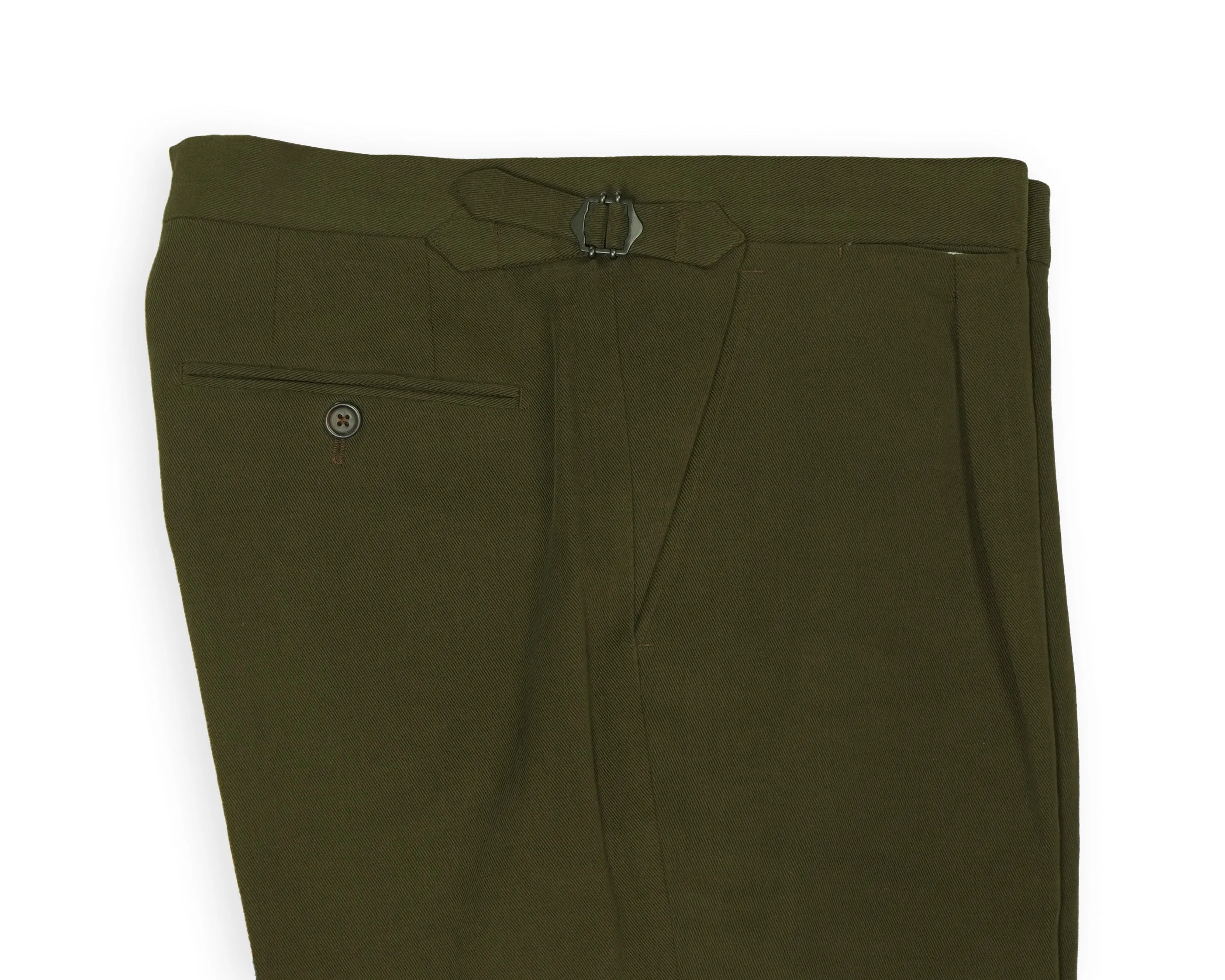 Ströms x Manolo - Olive Green High Rise Pleated Cotton Trousers 50