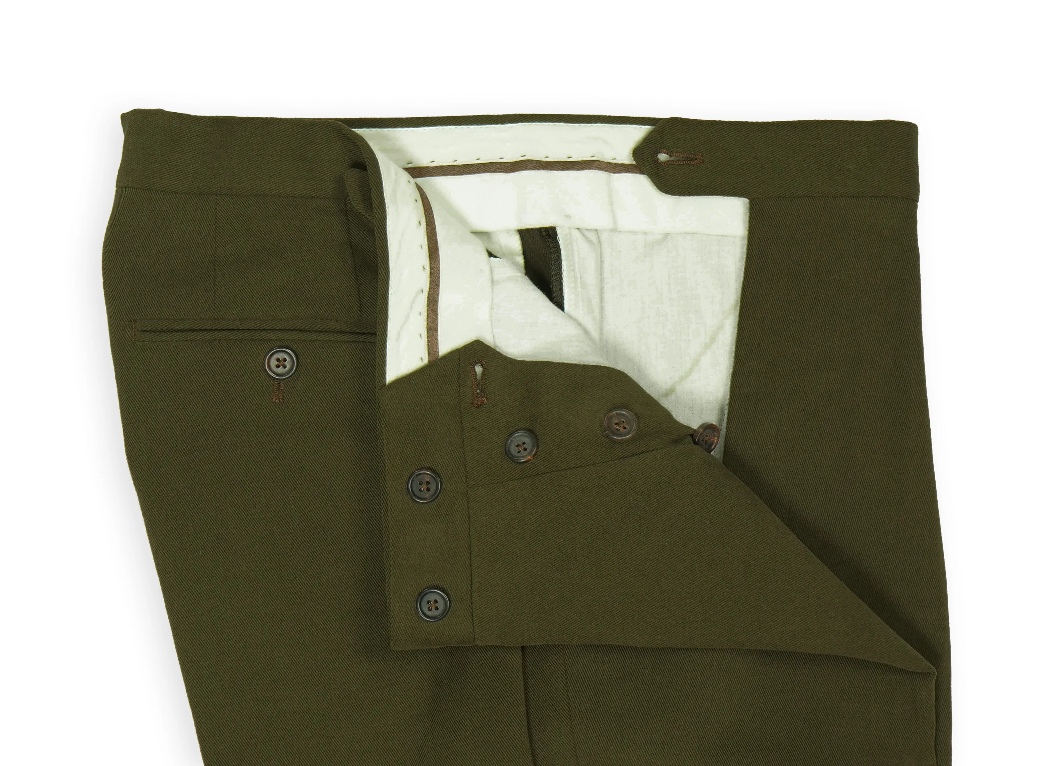 Ströms x Manolo - Olive Green High Rise Pleated Cotton Trousers 50