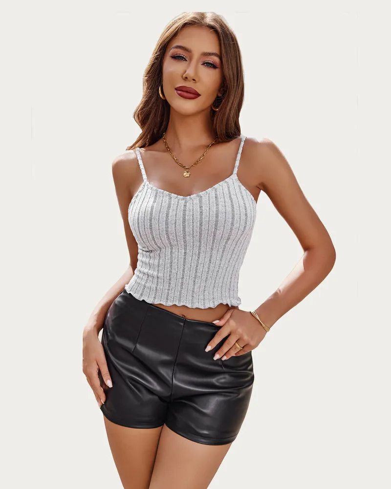 V Neck Crop Top Knit Ribbed Tank Top