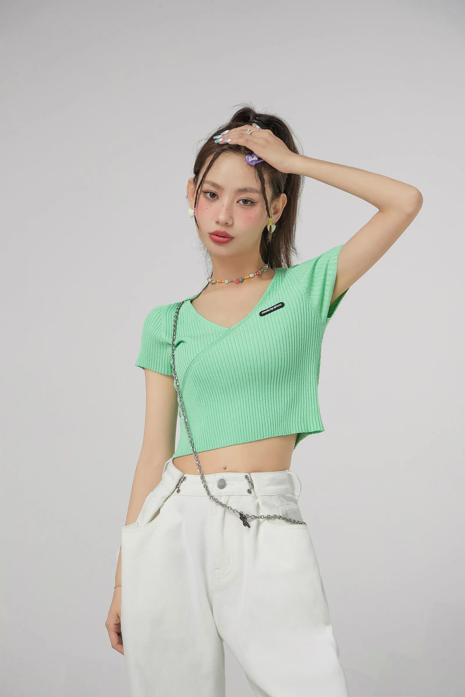 V-Neck Ribbed Crop Top