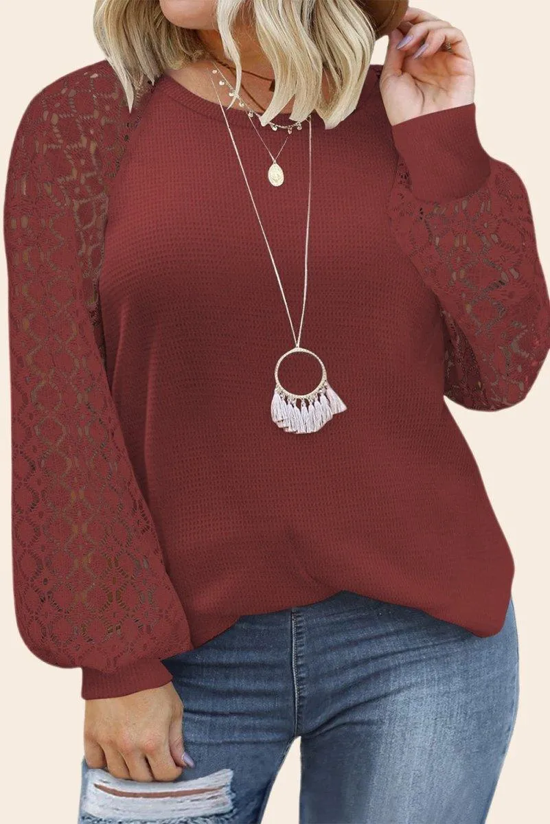 Waffle Plus Size Puff Knit Blouse