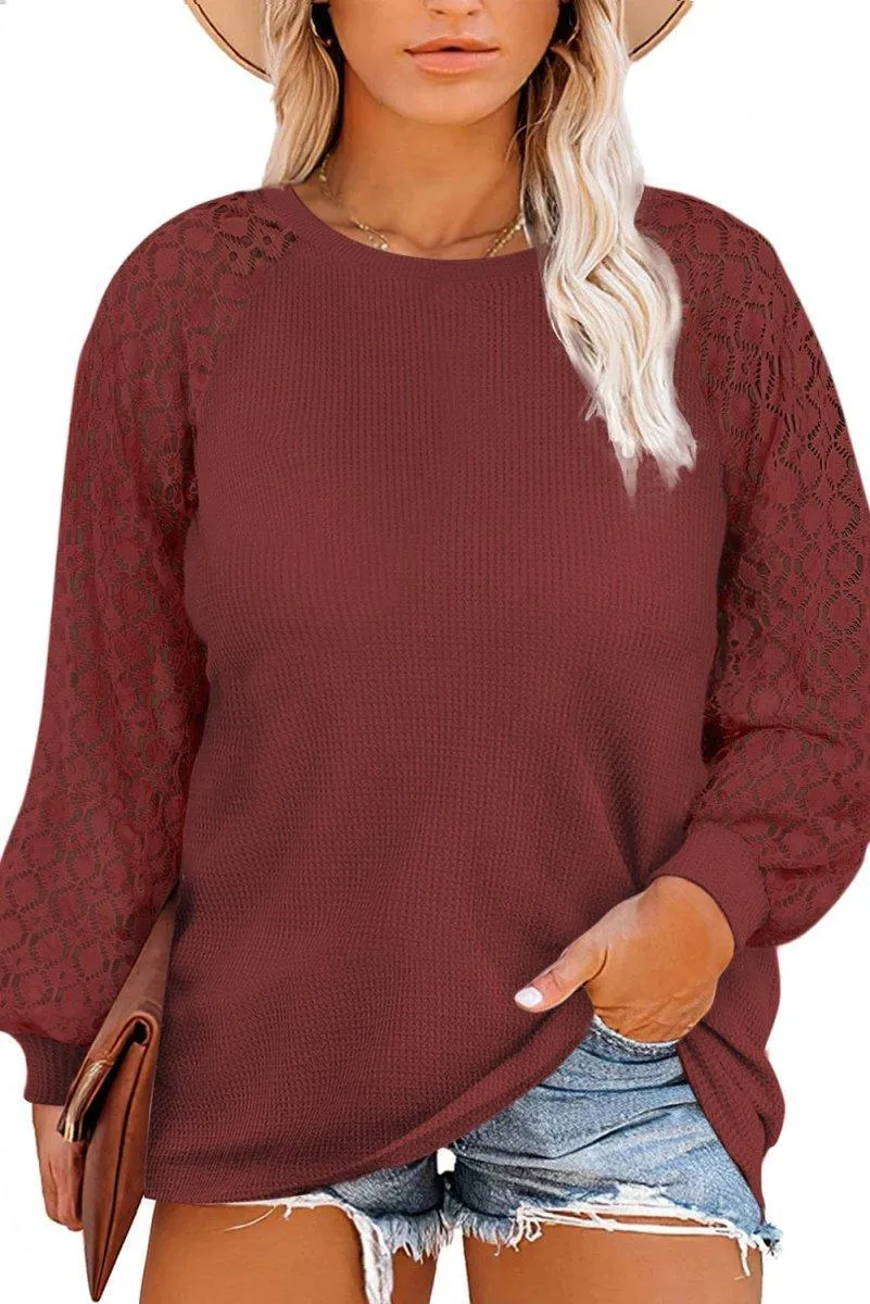 Waffle Plus Size Puff Knit Blouse