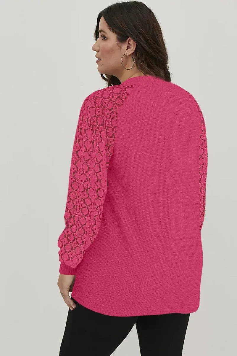 Waffle Plus Size Puff Knit Blouse