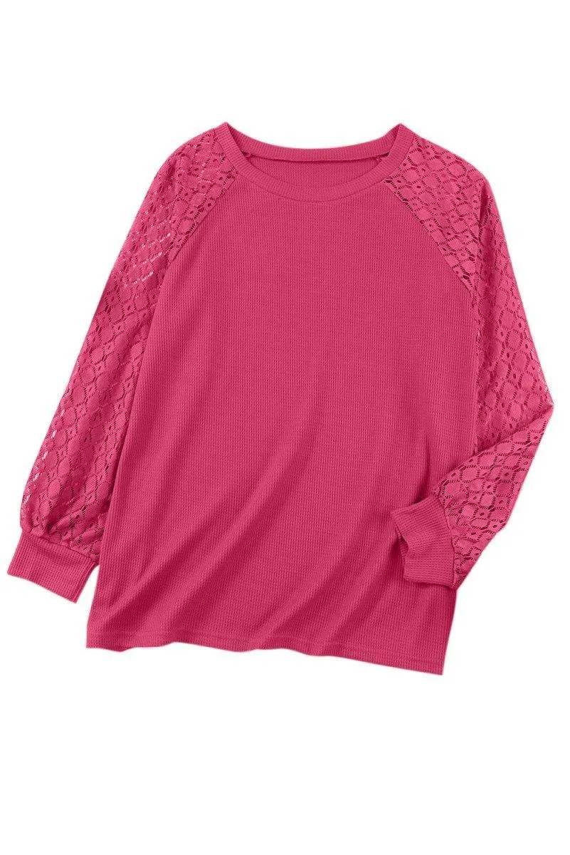 Waffle Plus Size Puff Knit Blouse