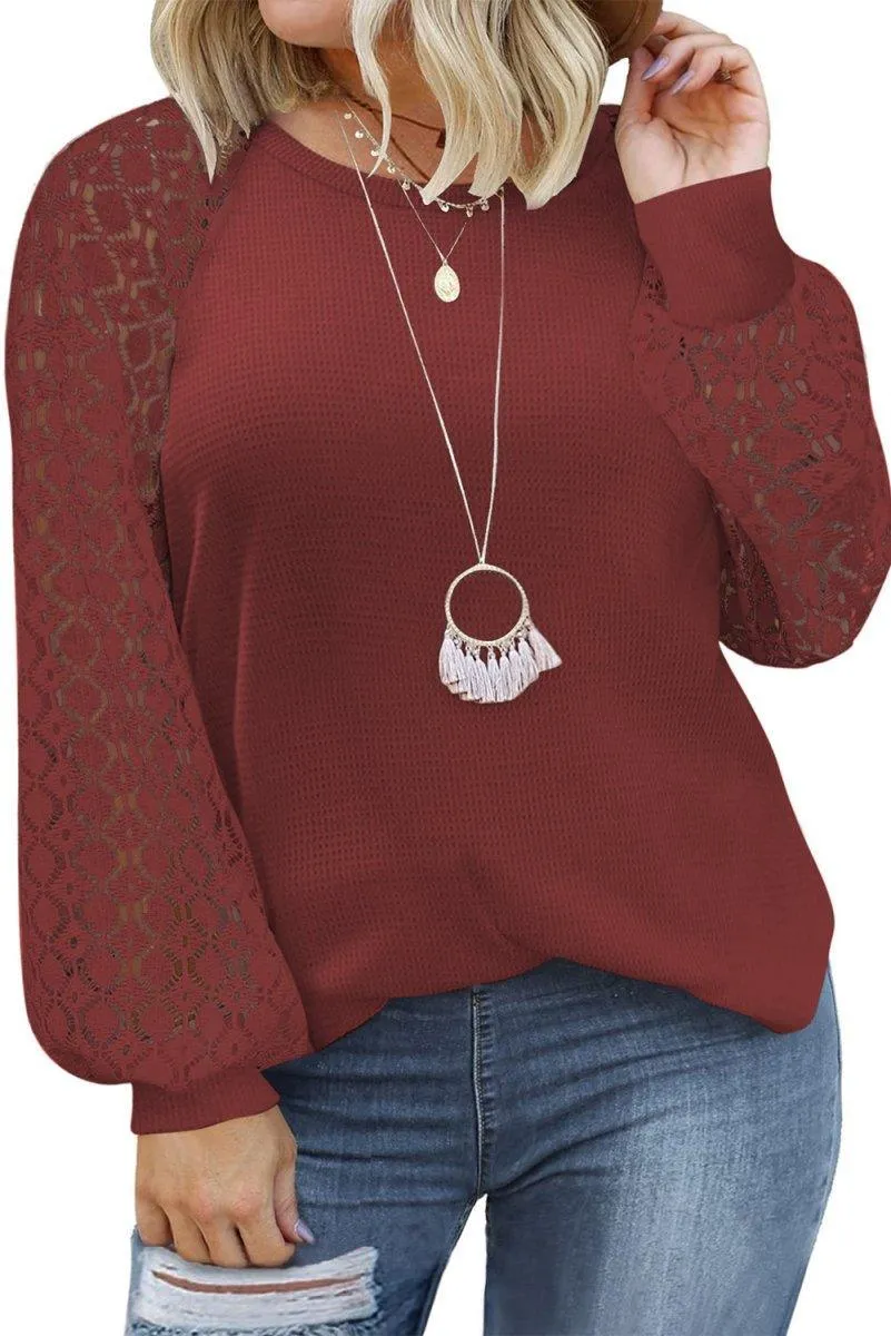 Waffle Plus Size Puff Knit Blouse