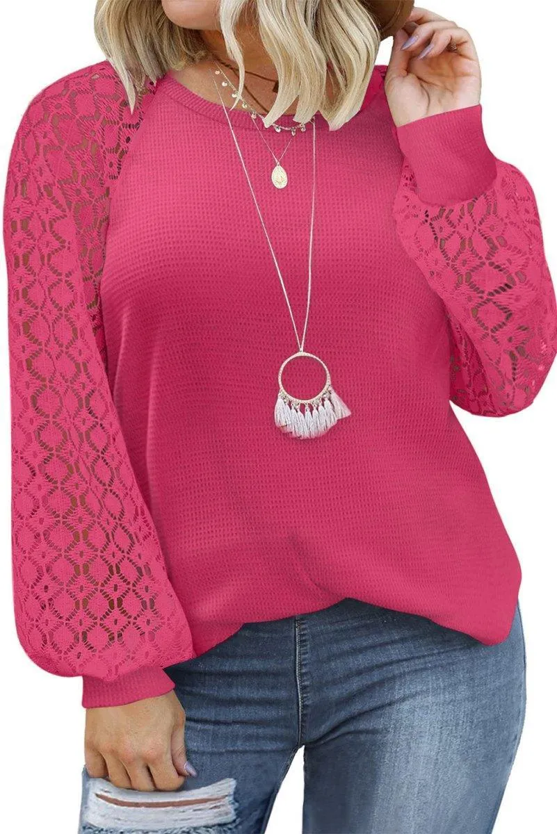 Waffle Plus Size Puff Knit Blouse