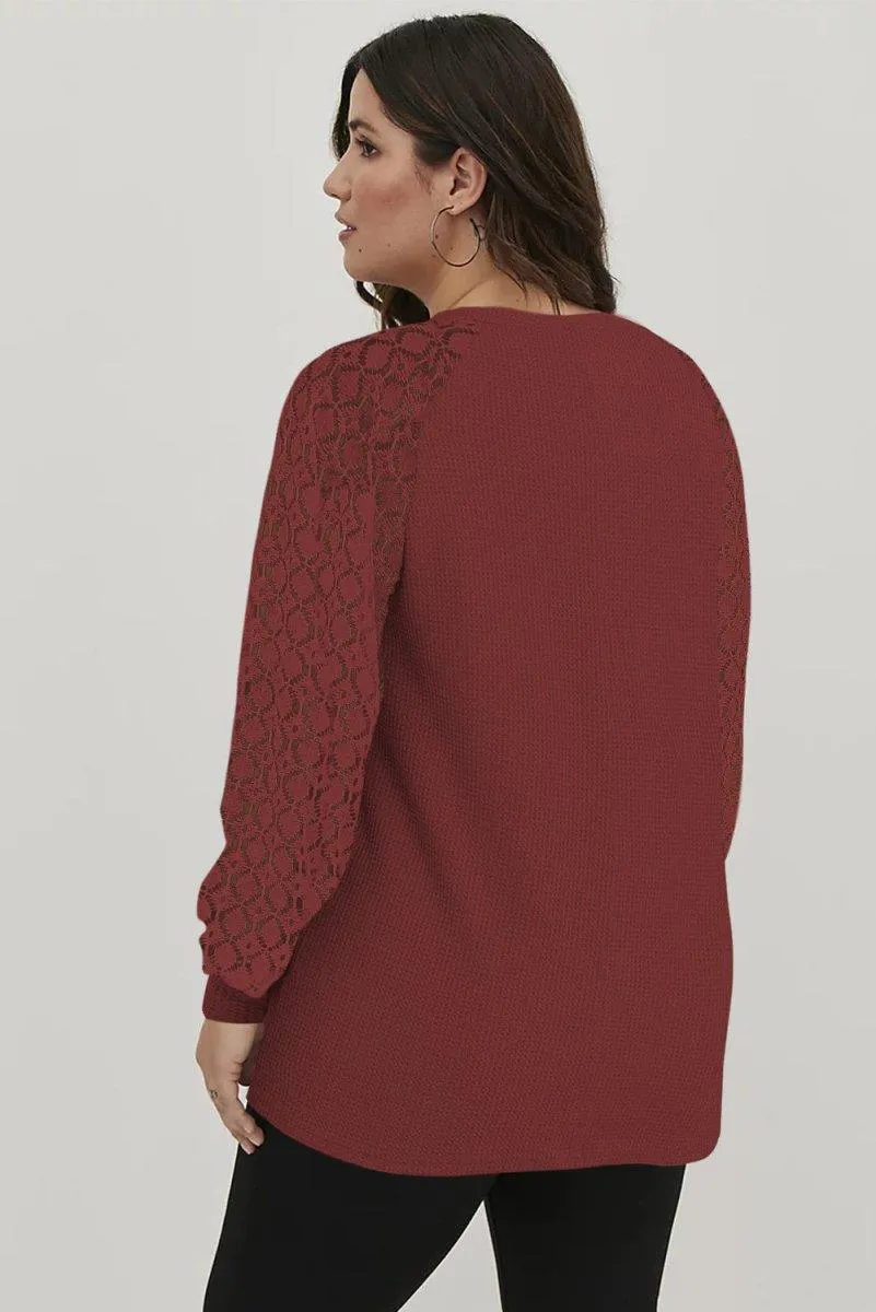 Waffle Plus Size Puff Knit Blouse