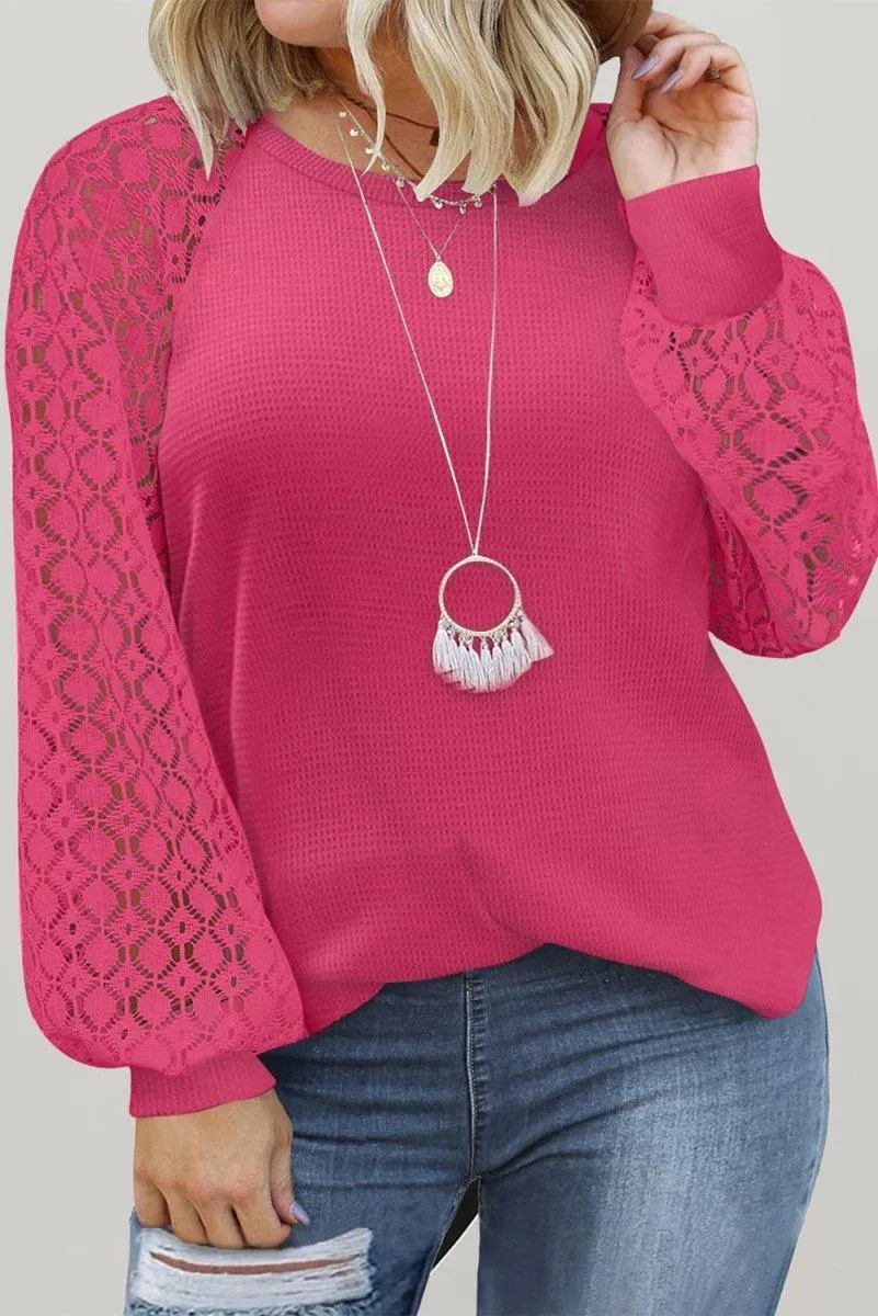 Waffle Plus Size Puff Knit Blouse