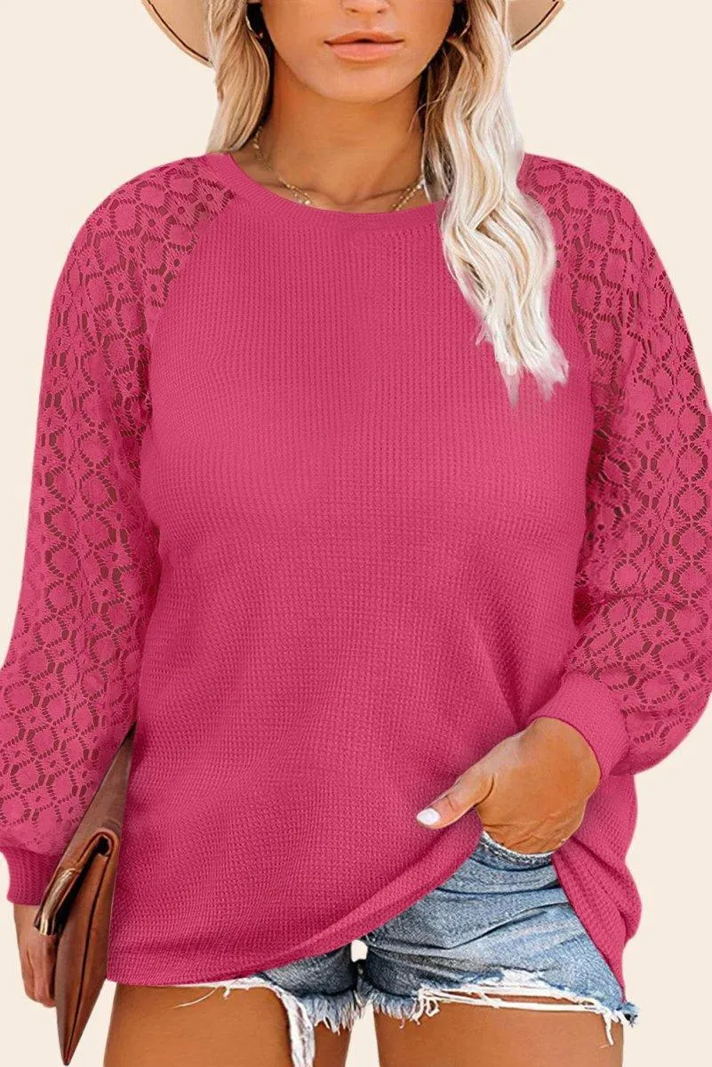 Waffle Plus Size Puff Knit Blouse