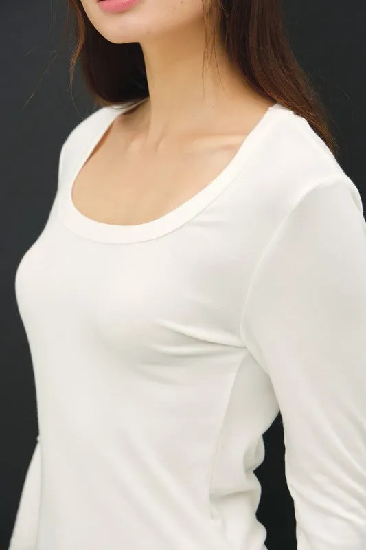 White Scoop Soft Basic Long Sleeve Top