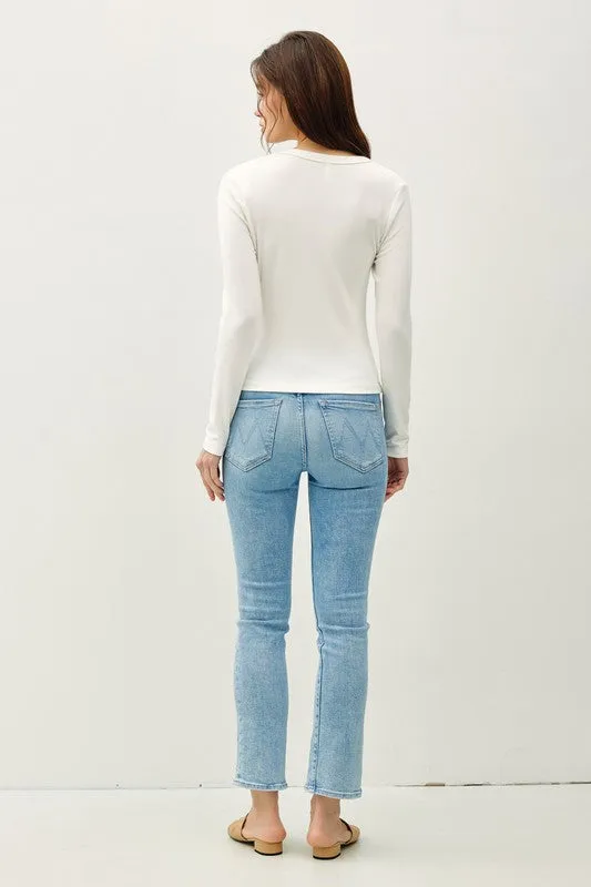 White Scoop Soft Basic Long Sleeve Top