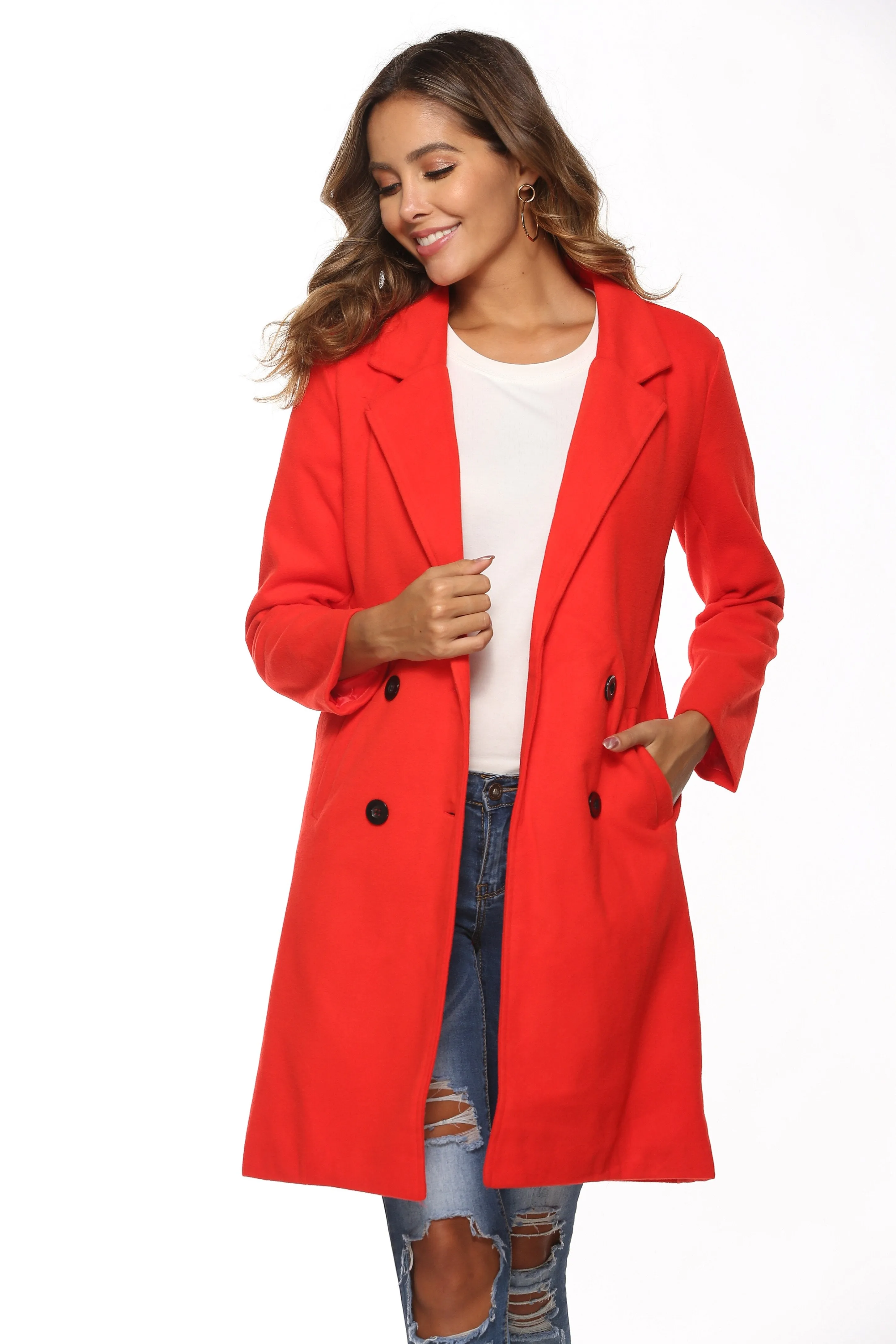 Women  Winter Woollen Coat Long Sleeve  Outwear Jacket